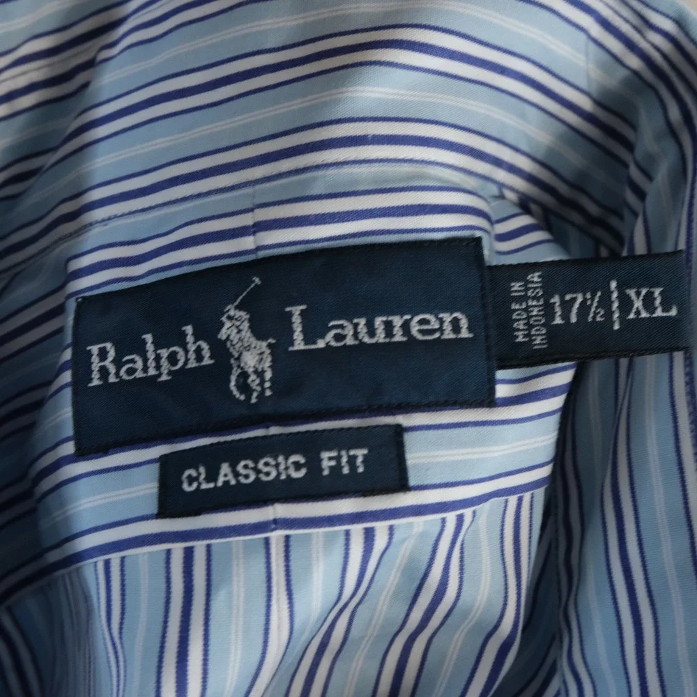 Polo Ralph Lauren XL Classic Fit Button Down Blue Striped 100% Cotton Mens